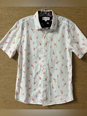 Thomas Sterling Shirt Men’s Medium White with Pink Cocktails
